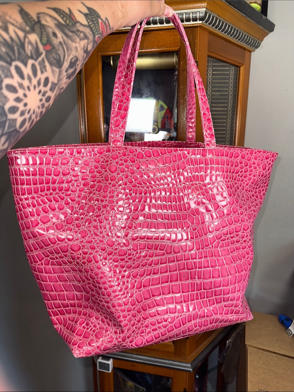 Bath & Body Works Hot Pink Croc-Embossed Tote